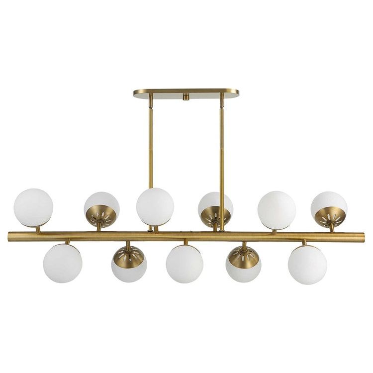 Uttermost Droplet Matte White Opal Globes With Antique Brass Finish 11 Light Linear Chandelier - Image 2
