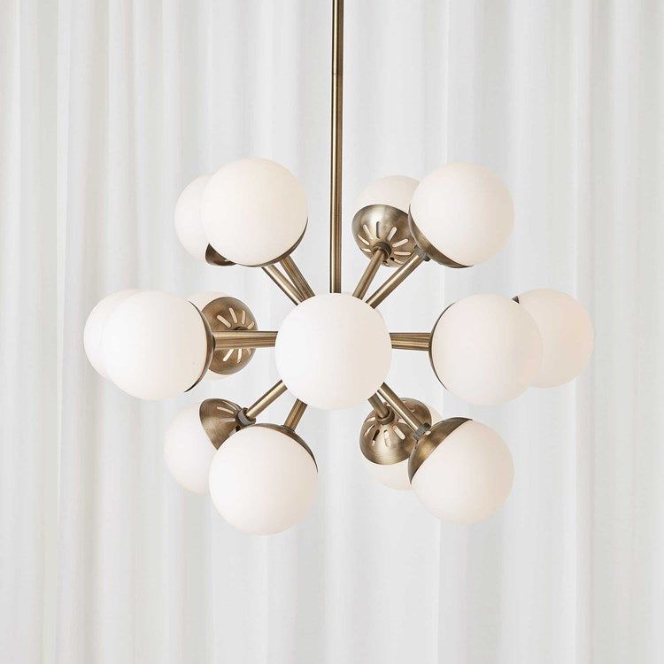 Uttermost Droplet Matte White Opal Globes With Antique Brass Finish 16 Light Chandelier - Image 2