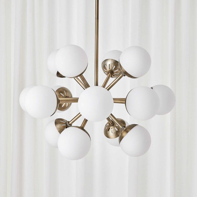 Uttermost Droplet Matte White Opal Globes With Antique Brass Finish 16 Light Chandelier - Image 3