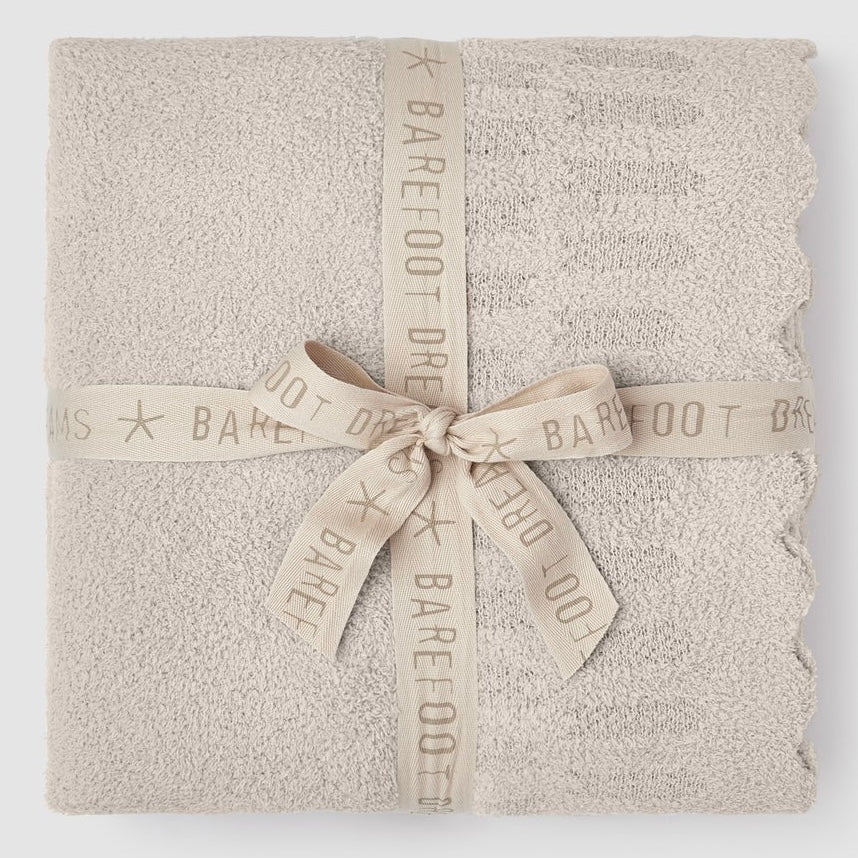 Barefoot Dreams CozyChic Cotton Shell Texture Scalloped Edge Throw Blanket ~ Stone