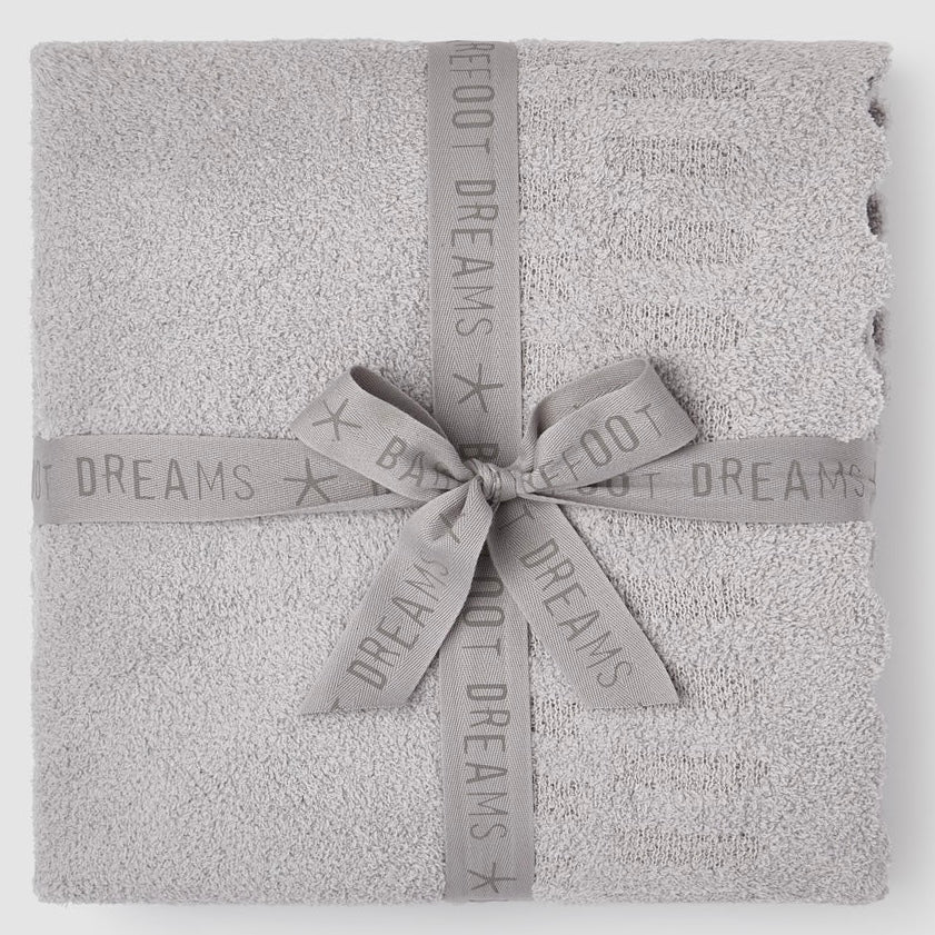Barefoot Dreams CozyChic Cotton Shell Texture Scalloped Edge Throw Blanket ~ Oyster