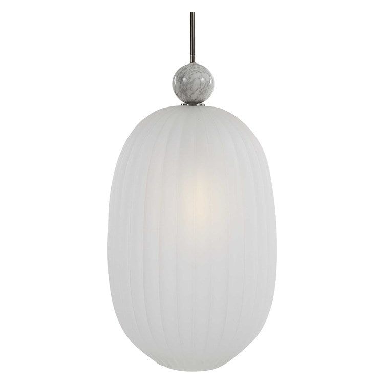 Uttermost Creme Etched Melon Glass Shade With White Marble and Brushed Nickel Finish Pendant - Image 3