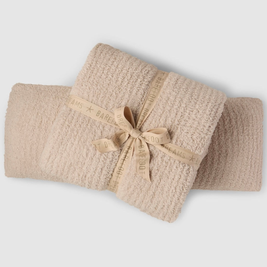 Barefoot Dreams CozyChic Rib Dorm Set ~ Stone Ribbed Twin XL Blanket & Lumbar Pillow