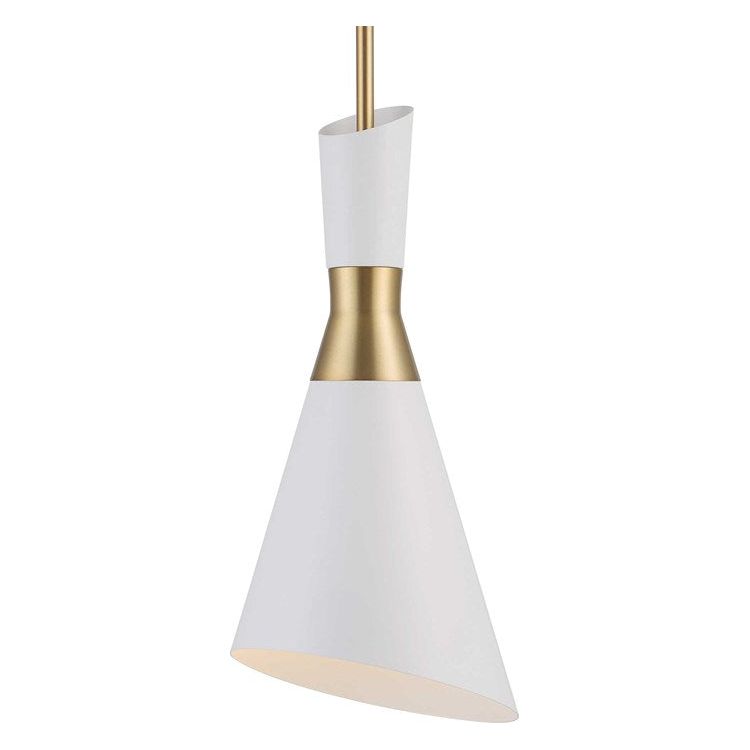 Uttermost Eames Modern White and Antique Brass Finish Cone Pendant Light