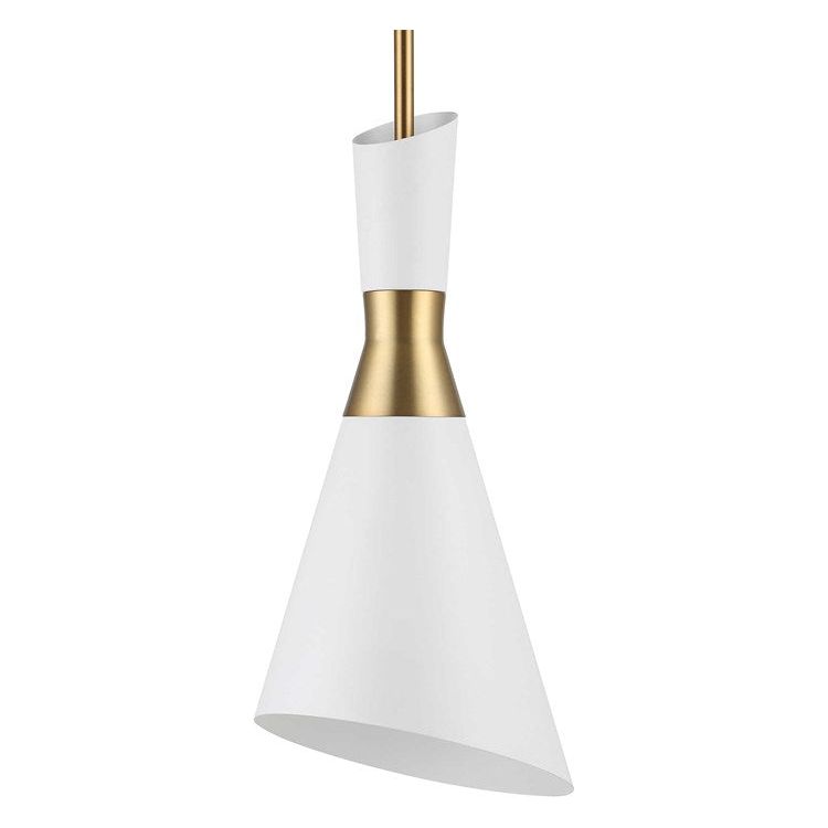 Uttermost Eames Modern White and Antique Brass Finish Cone Pendant Light - Image 3