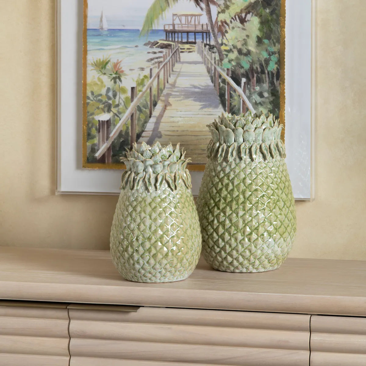 Crestview Collection St. Simon Large Green Glazed Vase - Image 1