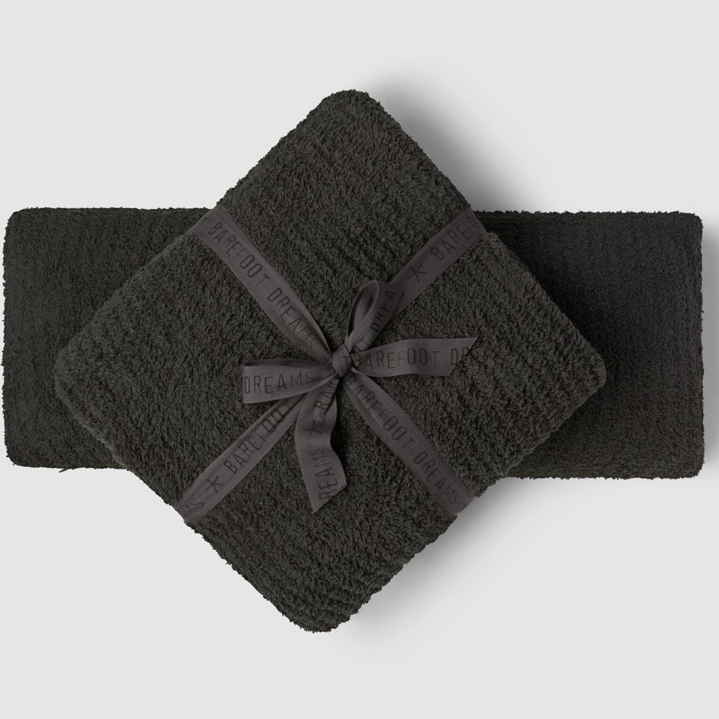 Barefoot Dreams CozyChic Rib Dorm Set ~ Carbon Ribbed Twin XL Blanket & Lumbar Pillow