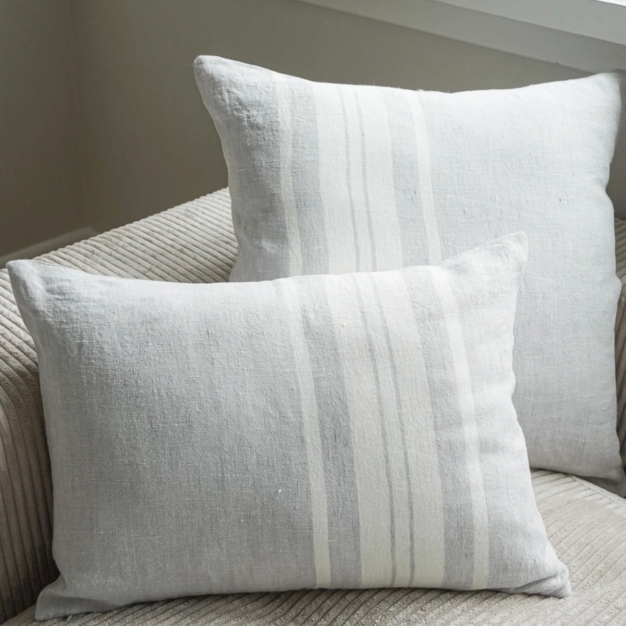 Anaya Home So Soft Linen Light Grey Bold Stripe Pillow 20x20 With Down Insert ~DREAMY BEDDING SALE ~ Limited Quantity - Image 3