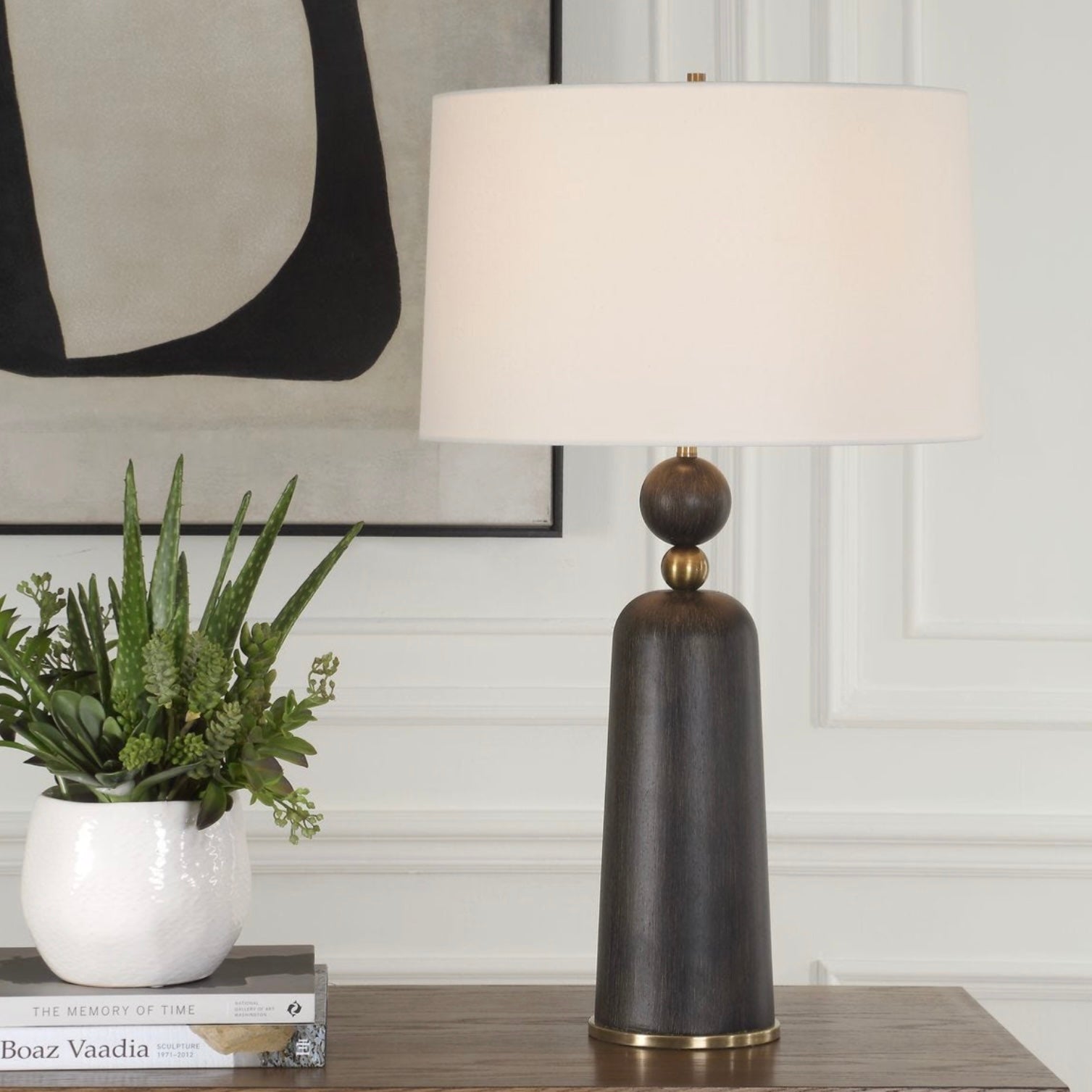 Uttermost McQuinn Dark Walnut With Antique Brass Table Lamp - Image 1