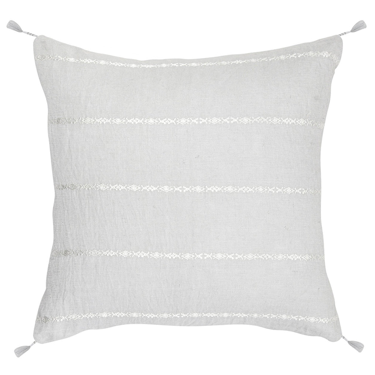 Anaya Home So Soft Linen Light Grey & White Embroidered Pillow 20x20 With Down Insert ~ DREAMY BEDDING SALE ~ Limited Quantity - Image 2
