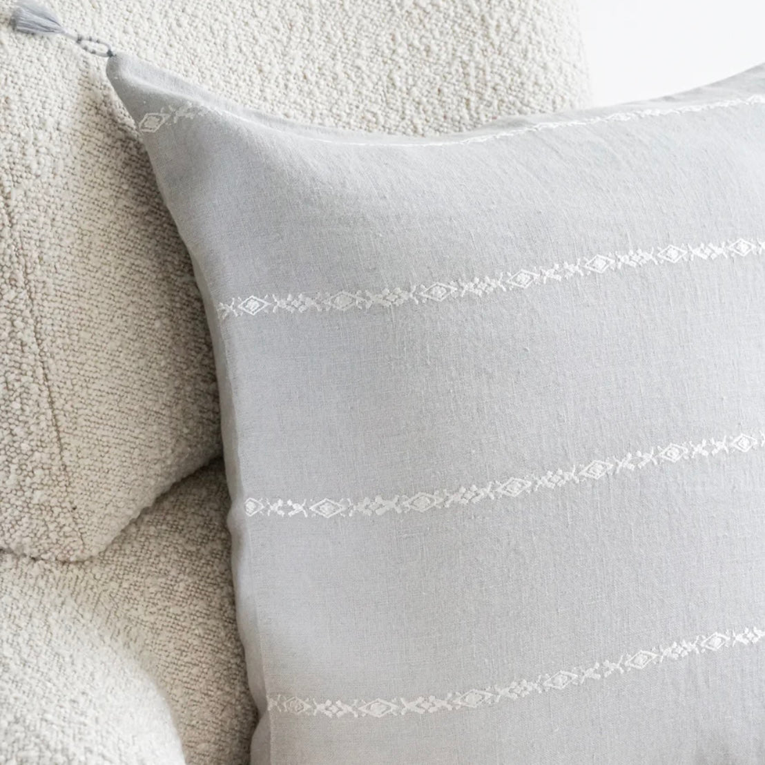 Anaya Home So Soft Linen Light Grey & White Embroidered Pillow 20x20 With Down Insert ~ DREAMY BEDDING SALE ~ Limited Quantity - Image 3