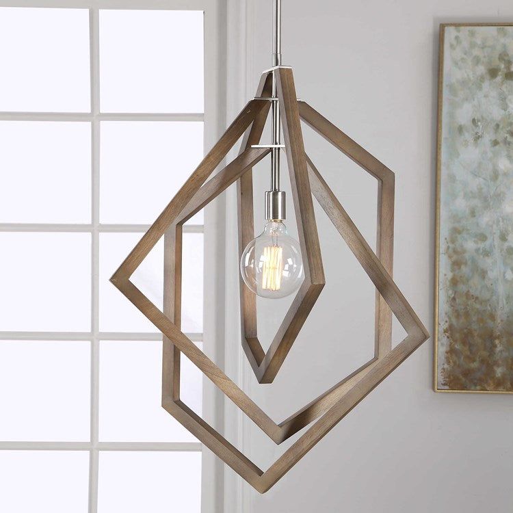 Uttermost Elroy Modern Brushed Nickel And Chestnut Finished Wood Pendant Light
