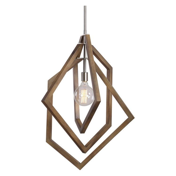 Uttermost Elroy Modern Brushed Nickel And Chestnut Finished Wood Pendant Light - Image 2