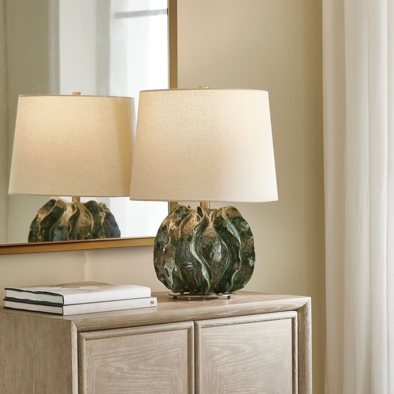 Uttermost Guinevere Ruffled Deep Green Glaze Table Lamp - Image 1