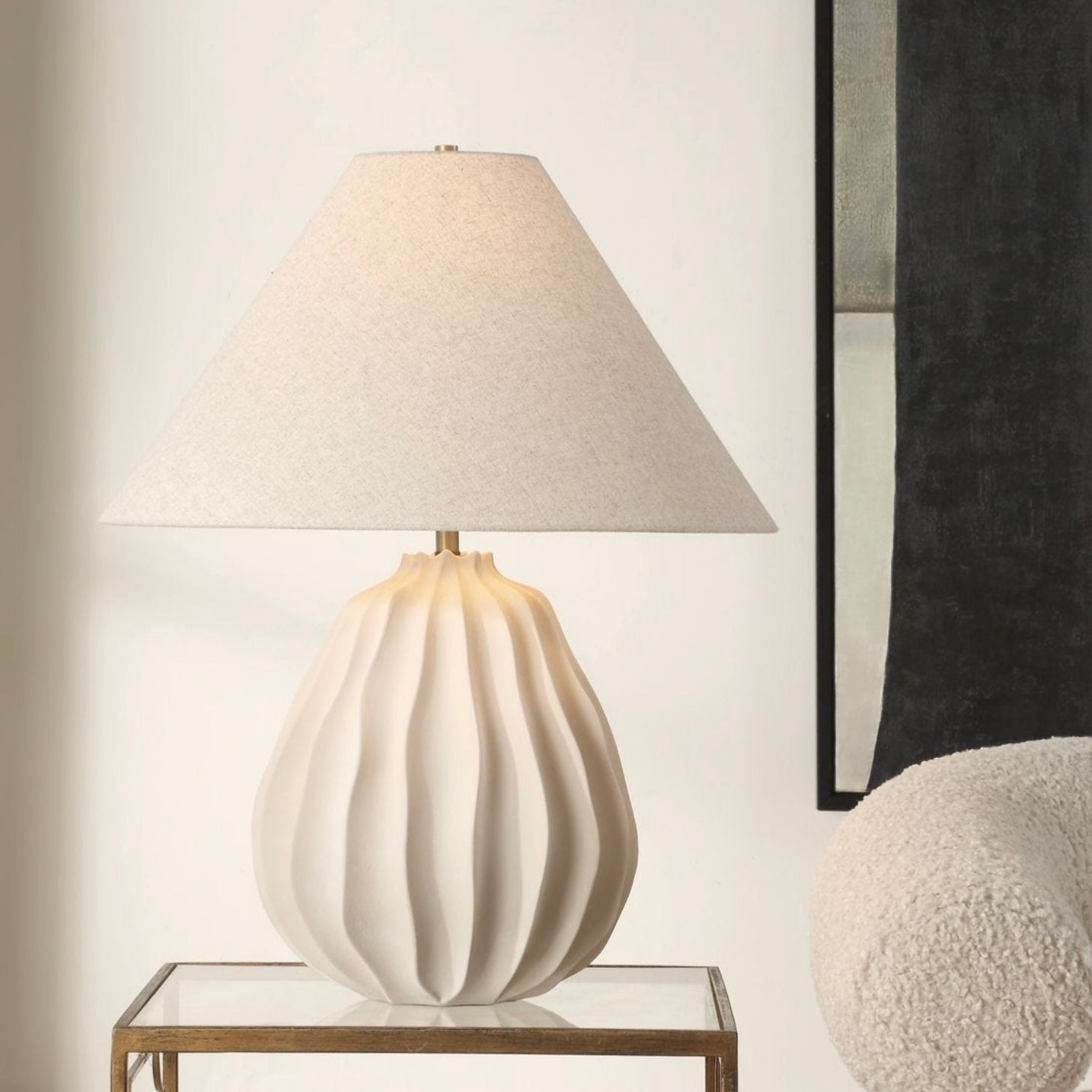 Uttermost Javary Matte Beige Ridged Table Lamp - Image 1