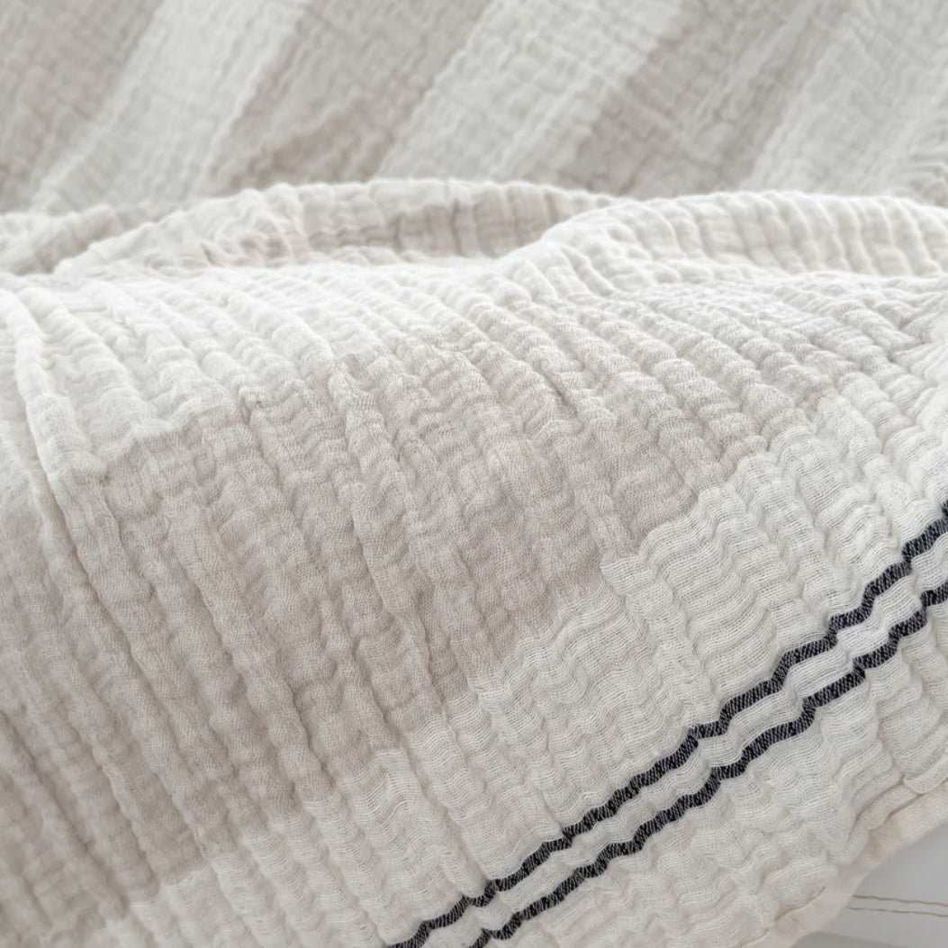 Anaya Home Crinkled Luxe Linen Stripe Throw ~ Ivory with Black Stripes ~ DREAMY BEDDING SALE ~ Limited Quantity - Image 3