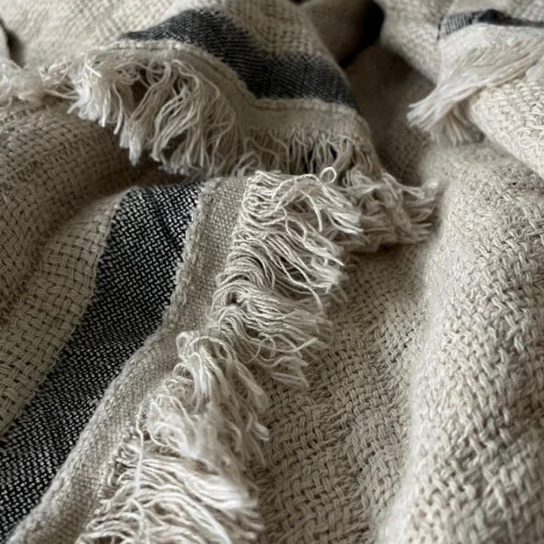Anaya Home Relaxed Linen Crinkled Stripe Throw ~ DREAMY BEDDING SALE ~ Limited Quantity - Image 1