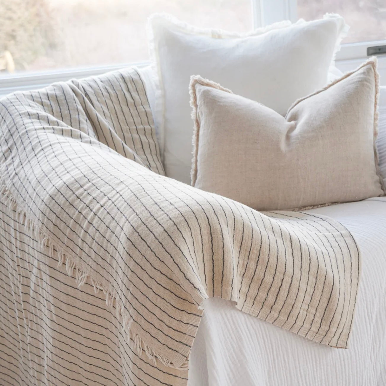 Anaya Home Beige Striped Turkish Cotton Crinkled Throw  ~ DREAMY BEDDING SALE ~ Limited Quantity