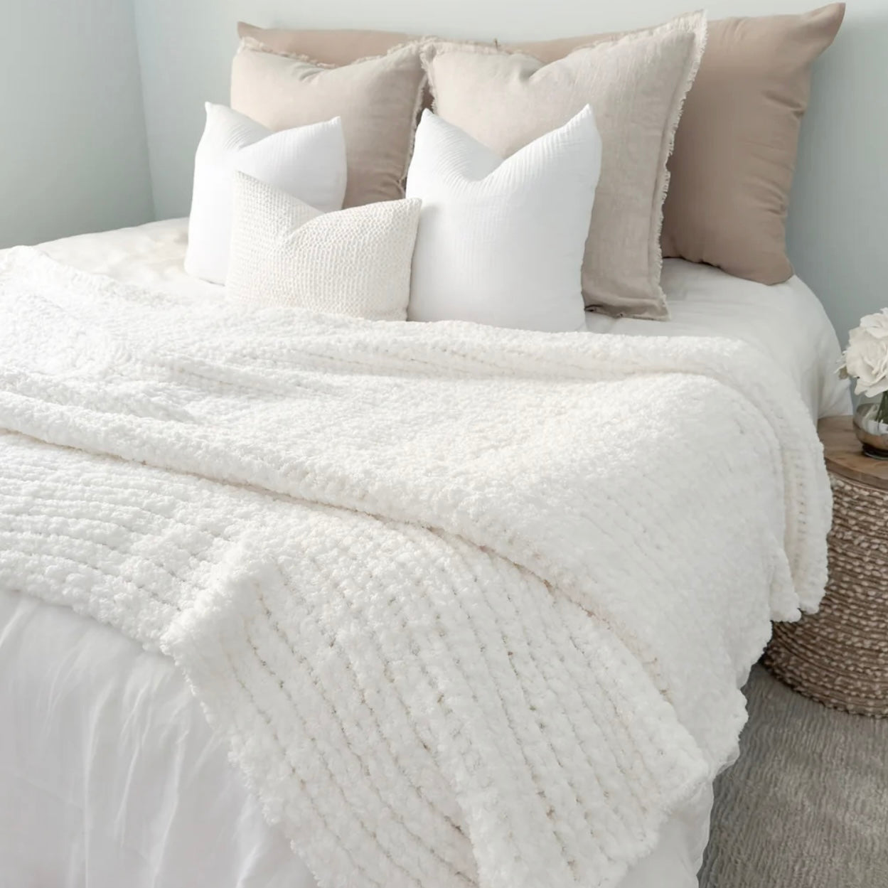 Anaya Home Bright White Oversized Plush Chenille Sweater Throw ~ DREAMY BEDDING SALE ~ Limited Quantity