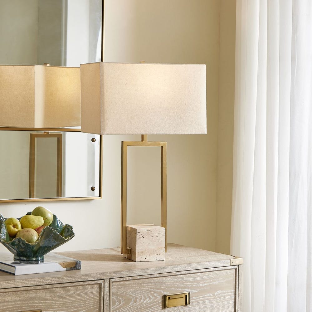 Uttermost Warrick Rustic Travertine Block Table Lamp - Image 1