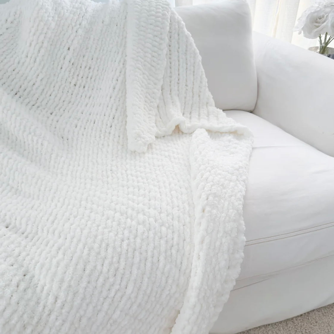 Anaya Home Bright White Oversized Plush Chenille Sweater Throw ~ DREAMY BEDDING SALE ~ Limited Quantity - Image 2