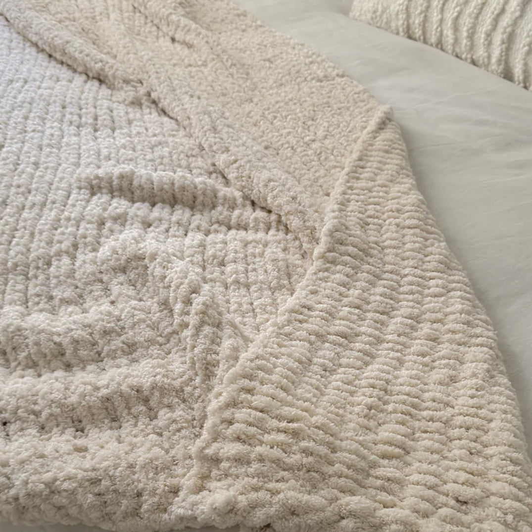 Anaya Home Sandy Beige Oversized Plush Chenille Sweater Throw - Image 3