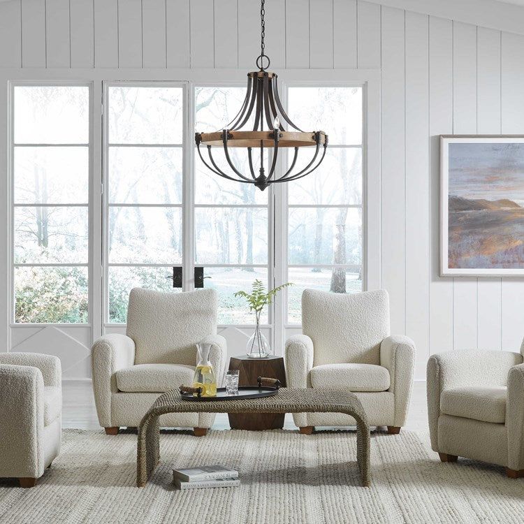 Uttermost Dubois Natural Oak and Bronze Metal Frame Empire Shaped 8 Light Chandelier