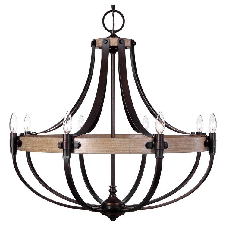 Uttermost Dubois Natural Oak and Bronze Metal Frame Empire Shaped 8 Light Chandelier - Image 2