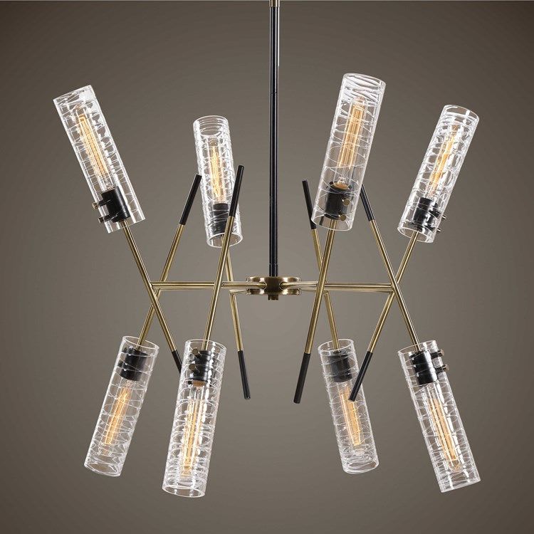 Uttermost Telesto Glass Cylinders with Textured Black and Antique Brass Accents 8 Light Pendant - Image 2