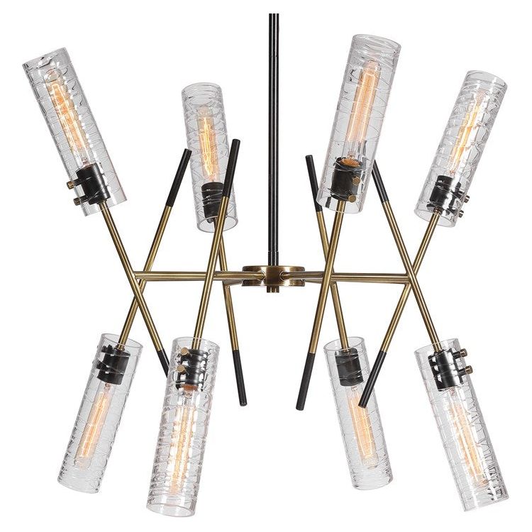 Uttermost Telesto Glass Cylinders with Textured Black and Antique Brass Accents 8 Light Pendant - Image 3