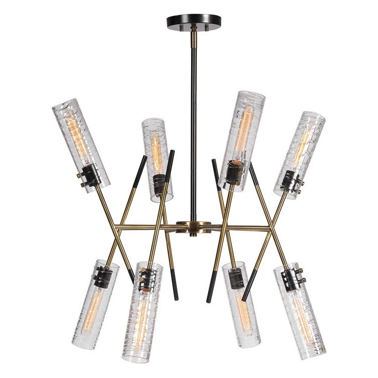 Uttermost Telesto Glass Cylinders with Textured Black and Antique Brass Accents 8 Light Pendant - Image 1