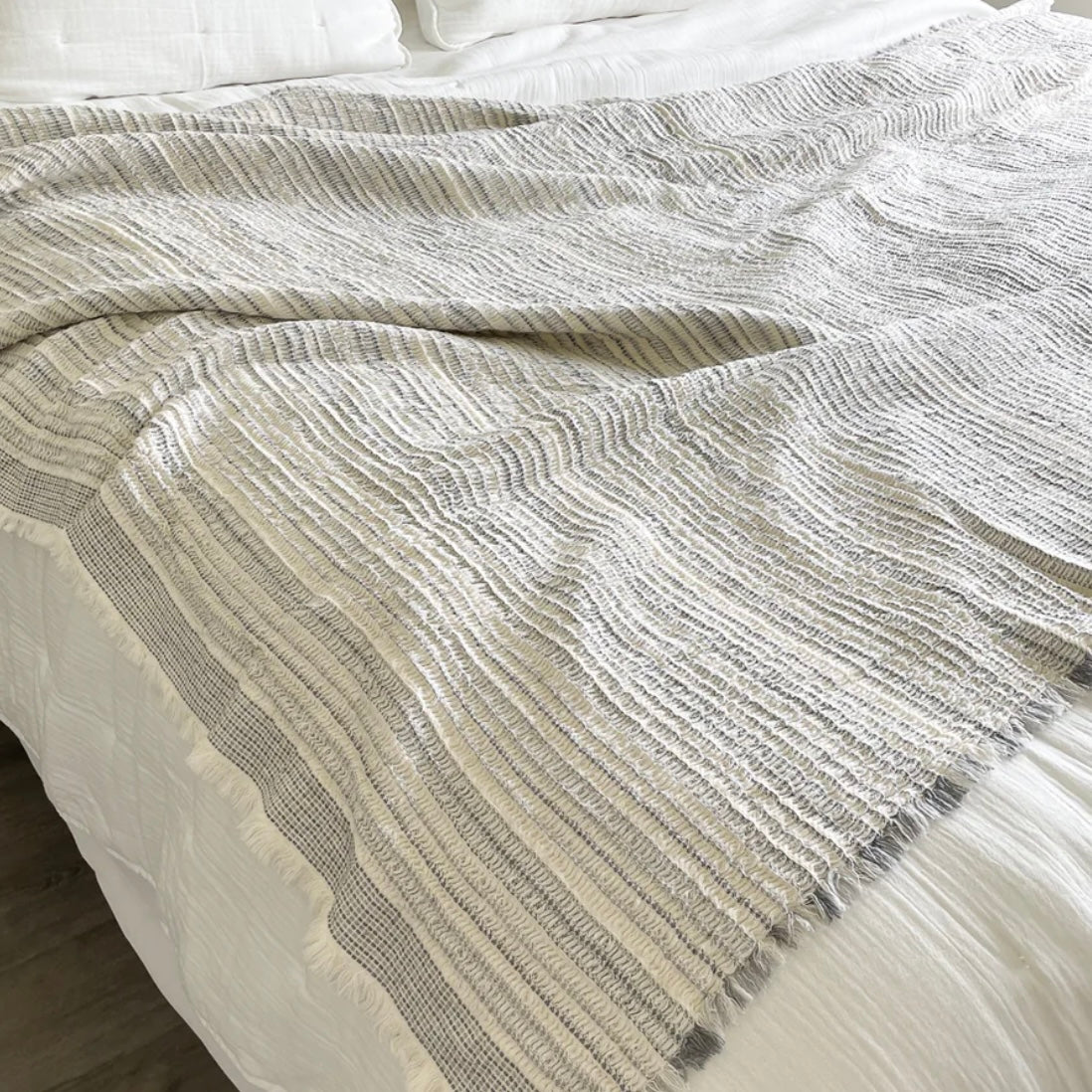 Anaya Home Luxe Crinkled Grey Stripe Throw - Image 2
