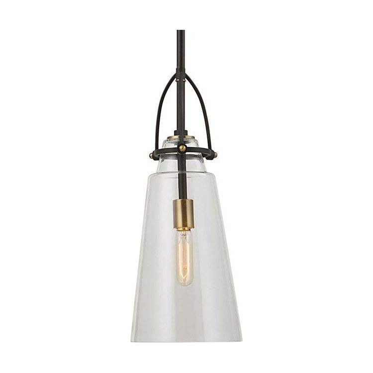 Uttermost Saugus Clear Glass with Black and Antique Brass Accents Rustic Industrial Pendant Light - Image 2
