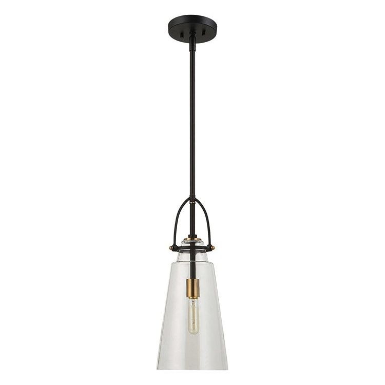 Uttermost Saugus Clear Glass with Black and Antique Brass Accents Rustic Industrial Pendant Light - Image 1