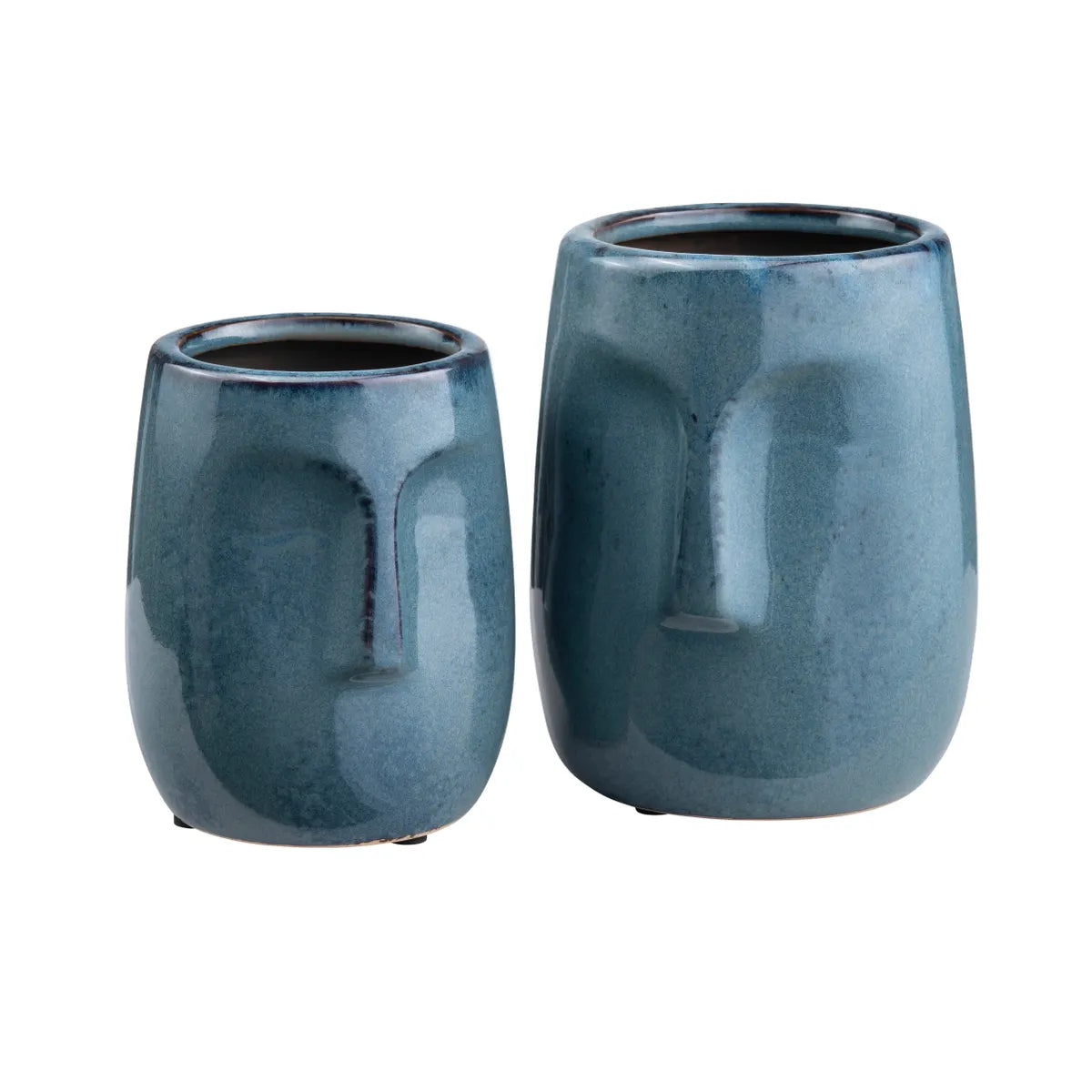 Crestview Collection Facetime Blue Ceramic Vases ~ Set Of 2 - Image 1