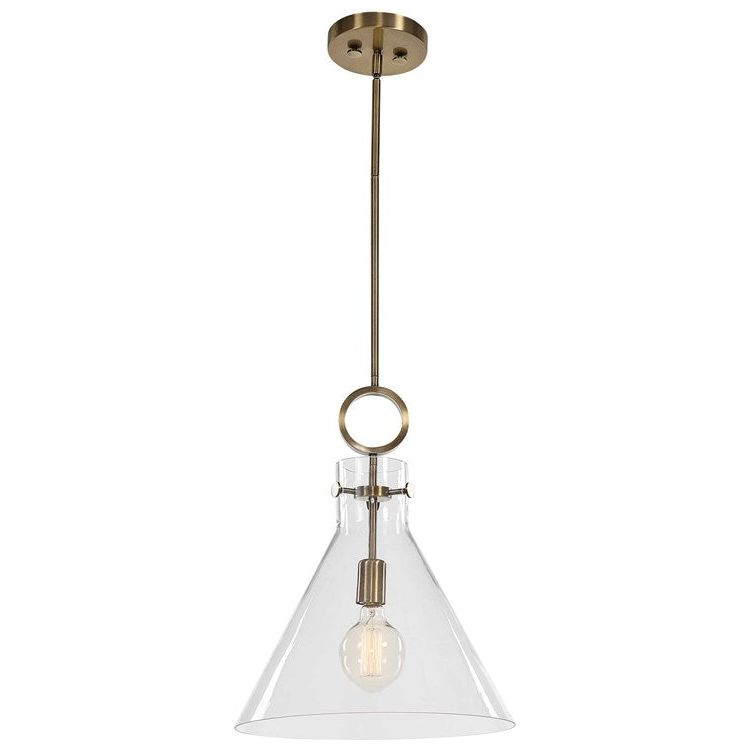 Uttermost Imbuto Funnel Shape Glass with Aged Brass Finish Pendant Light - Image 2