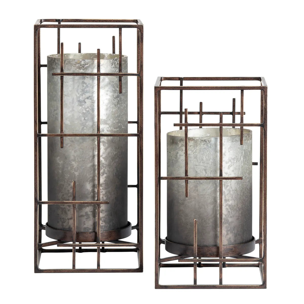 Crestview Collection Plaid Hurricanes Candle Holders ~ Set Of 2 - Image 1