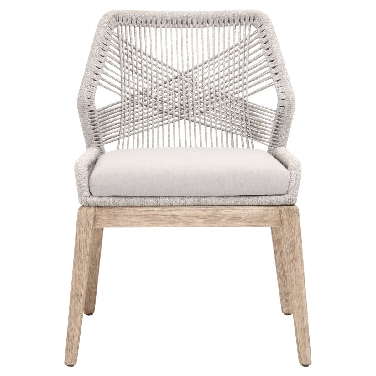 Essentials For Living Loom Dining Chair ~ Taupe & White Flat Rope, Performance Pumice With Natural Gray Mahogany Frame (Set of 2) - Image 1