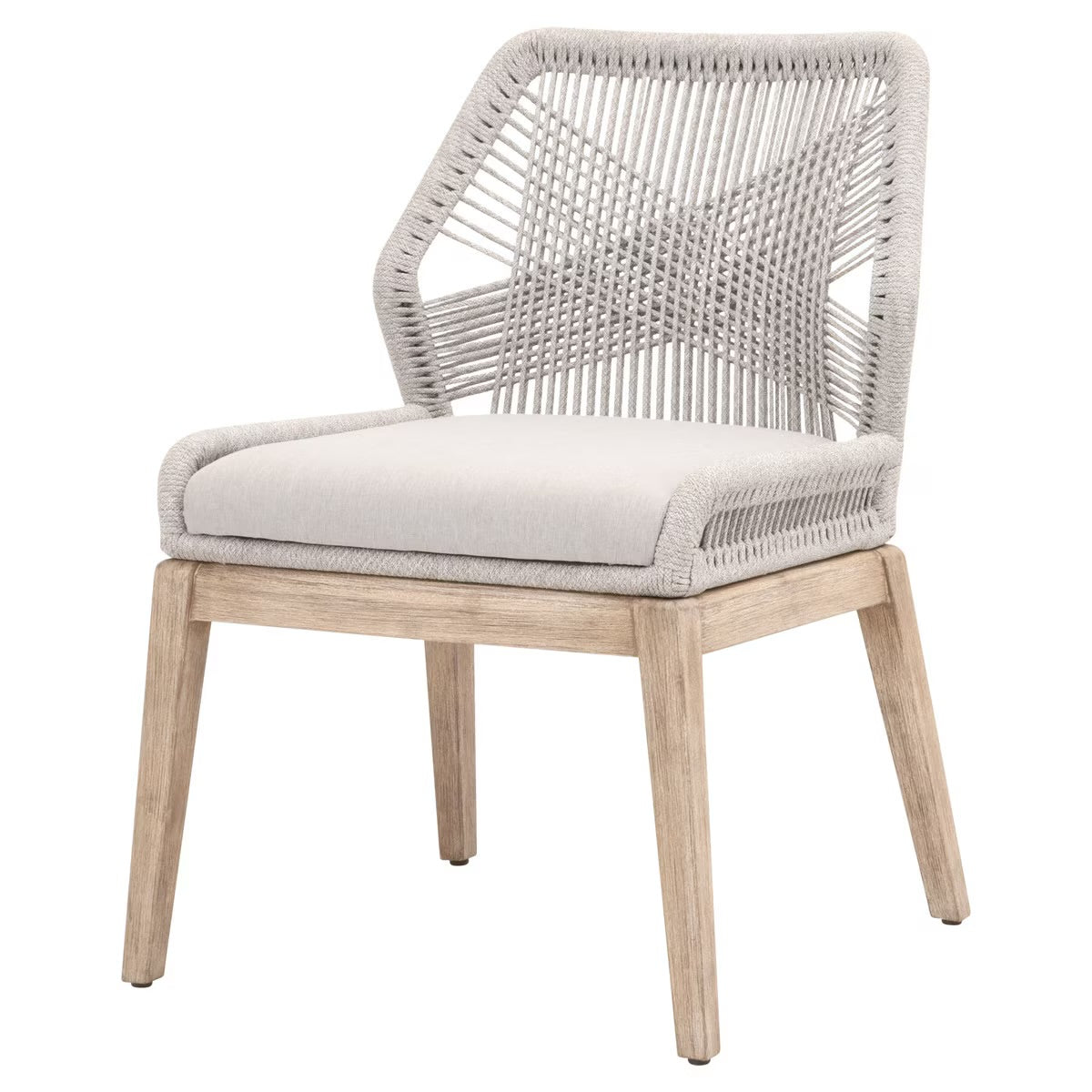 Essentials For Living Loom Dining Chair ~ Taupe & White Flat Rope, Performance Pumice With Natural Gray Mahogany Frame (Set of 2) - Image 2