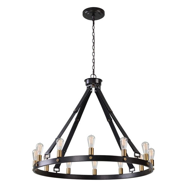 Uttermost Marlow Dark Antique and Weathered Bronze with Leather Straps 12 Light Round Chandelier - Image 3