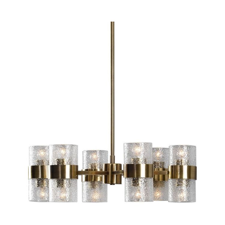 Uttermost Marinot Textured Glass Cylinder Shades with Antique Brass Finish 12 Light Chandelier - Image 2