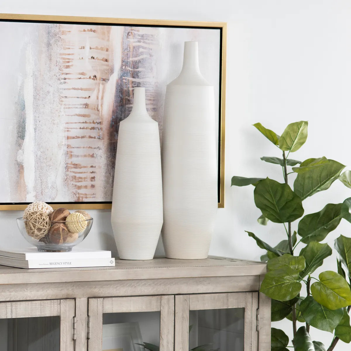 Crestview Collection Tegan Ribbed White Finished Vases ~ Set Of 2 - Image 1