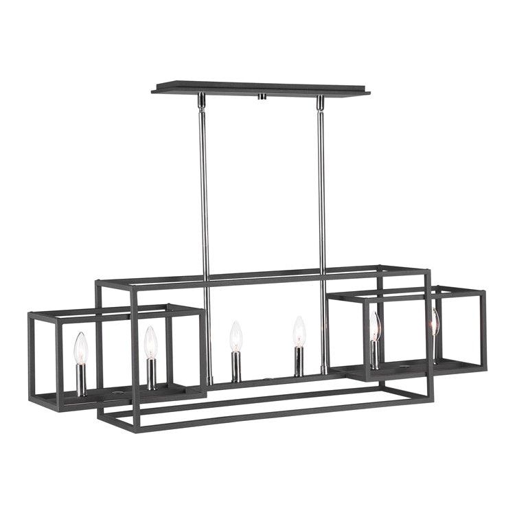Uttermost Quadrangle Textured Black Finish With Polished Nickel Accents 6 Light Linear Chandelier - Image 2