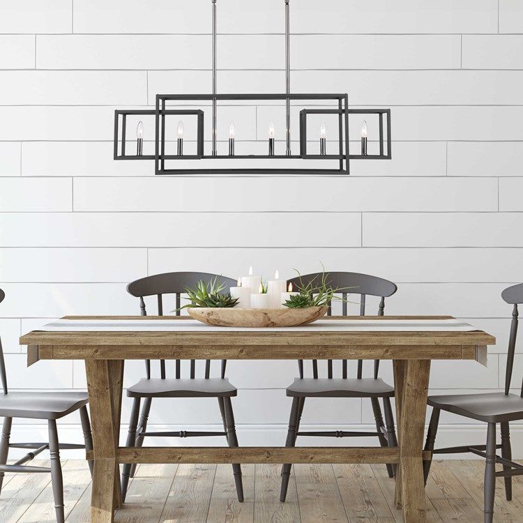 Uttermost Quadrangle Textured Black Finish With Polished Nickel Accents 6 Light Linear Chandelier - Image 1
