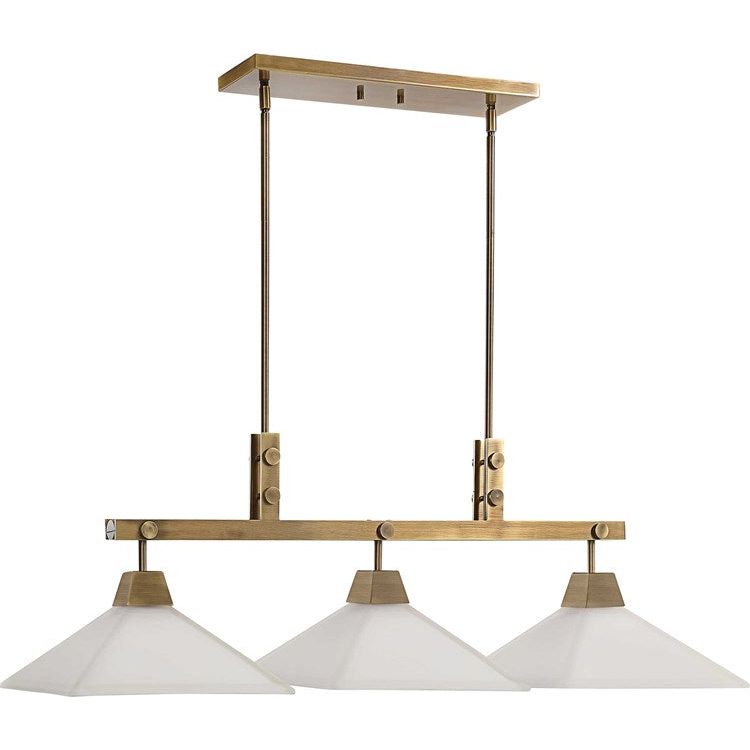 Uttermost Brookdale White Frosted Glass Shades with Aged Brass Finish 3 Light Linear Chandelier - Image 2