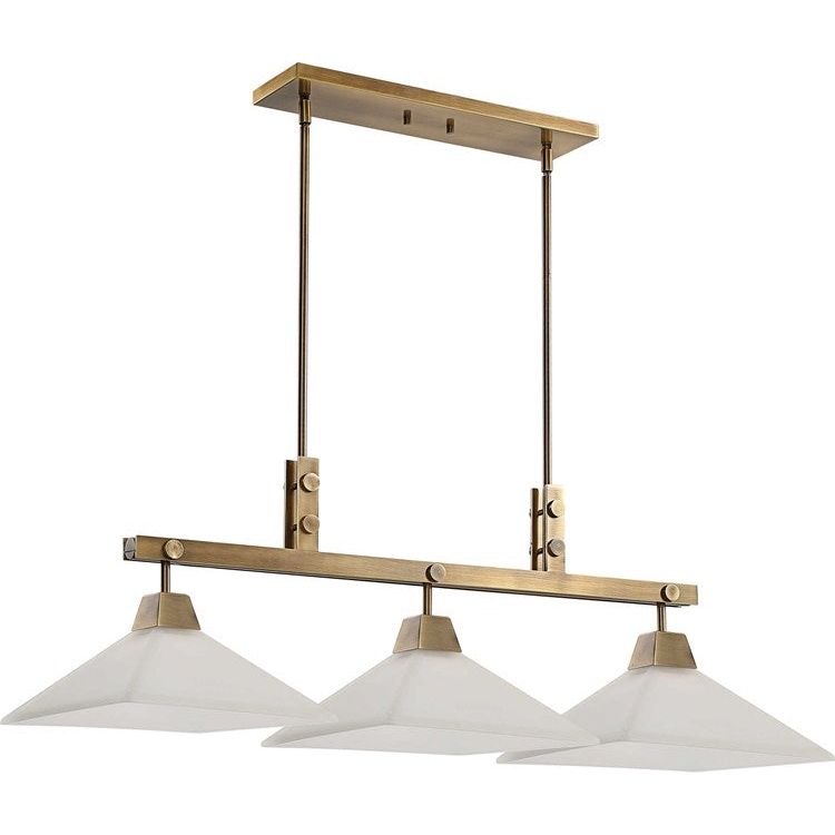 Uttermost Brookdale White Frosted Glass Shades with Aged Brass Finish 3 Light Linear Chandelier - Image 3