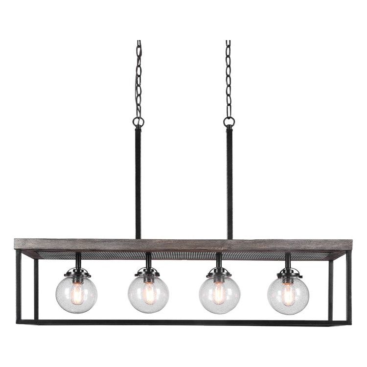 Uttermost Pearsall Seeded Glass Bulbs with Textured Black Metal and Distressed Wood Island Light - Image 3