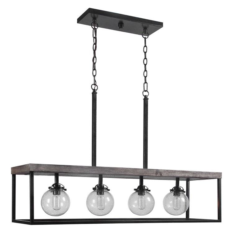 Uttermost Pearsall Seeded Glass Bulbs with Textured Black Metal and Distressed Wood Island Light - Image 2