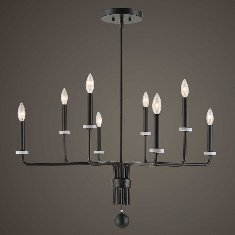 Uttermost Ebony Elegance Matte Black with White Marble Bobeches Modern 8 Light Chandelier - Image 3