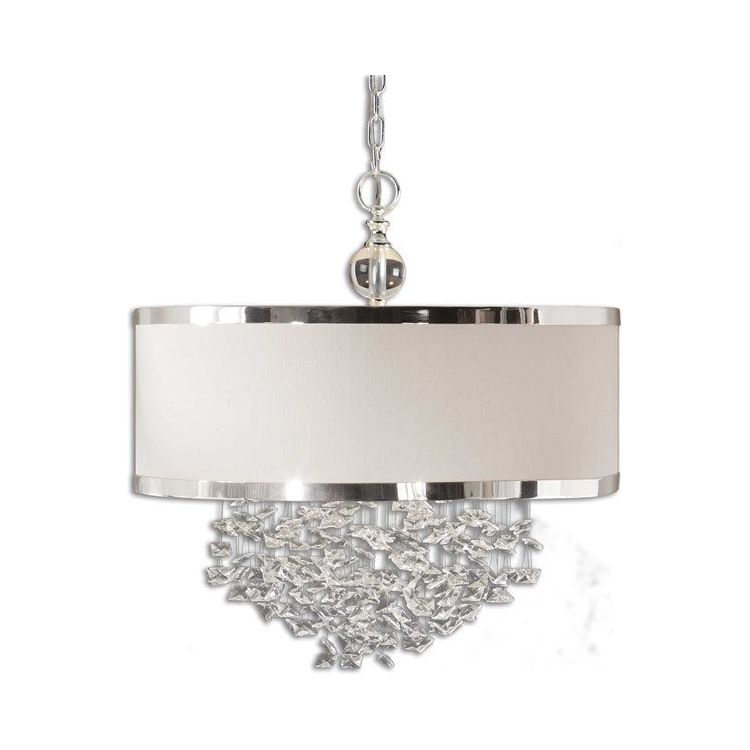 Uttermost Fascination Antique Linen Drum Shade with Free Falling Crystals 3 Light Chandelier - Image 2